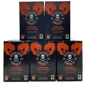 5 Pack Lot Death Wish Coffee Pods Pumpkin Chai Coffee Ground 50 pods
